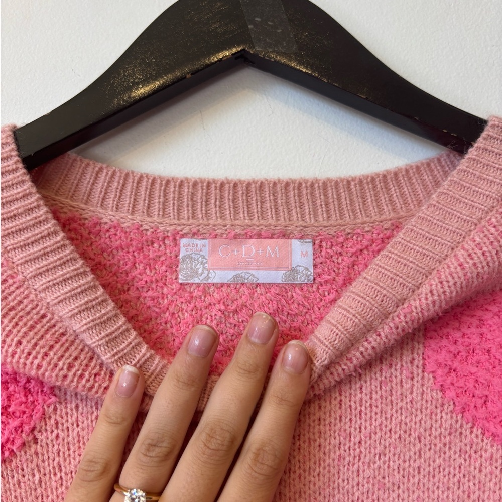 Pink Heart Pattern Knit Sweater - Picture 4 of 5
